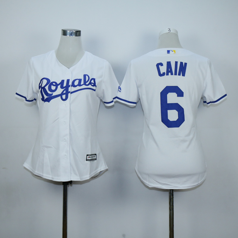 Women Kansas City Royals #6 Cain White MLB Jerseys